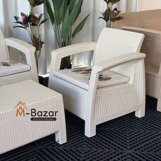 Modern Garden Seating Set - Beige & Decorative Cushion