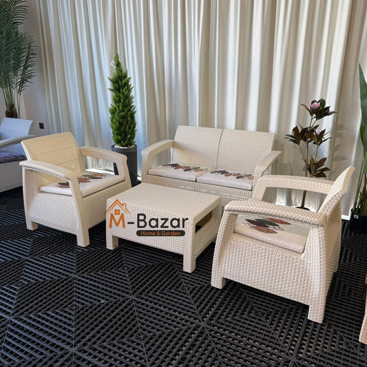 Modern Garden Seating Set - Beige & Decorative Cushion