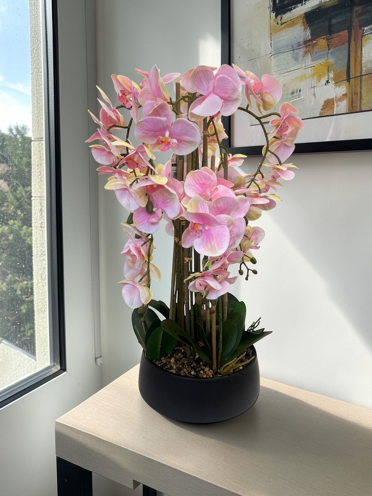 Luxury Orchid Artificial Flower with Decorative Vase - White & Blush Pink