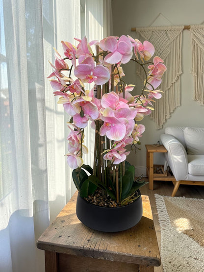 Luxury Orchid Artificial Flower with Decorative Vase - White & Blush Pink