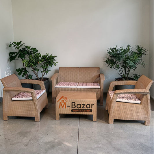 طقم جلوس للحديقة حديث - بني فاتح مع وسادة زخرفية