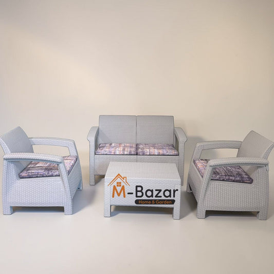 Modern Garden Seating Set - Grey & Decorative Cushion