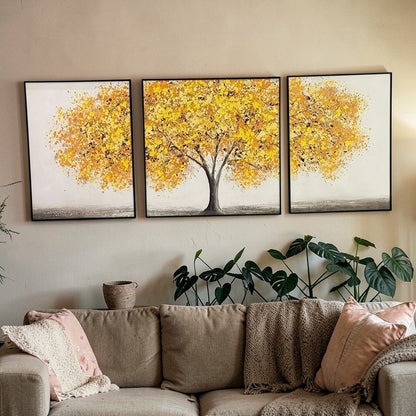 Golden Autumn Tree – Modern Wall Art Set (3 Pieces)