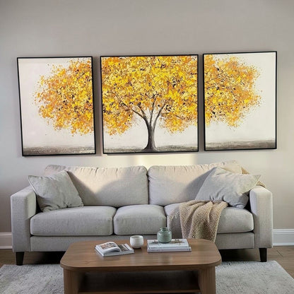 Golden Autumn Tree – Modern Wall Art Set (3 Pieces)