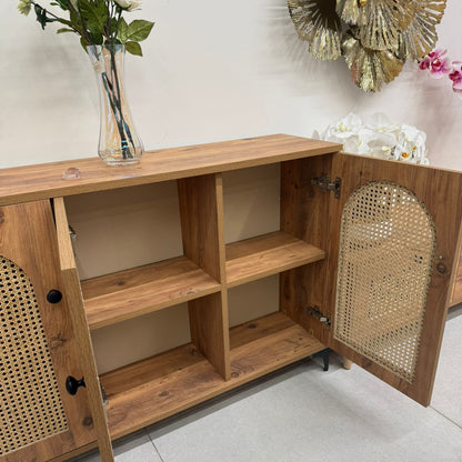 2 & 3 Door Multi-Purpose Natural Rattan Wood Storage Cabinet