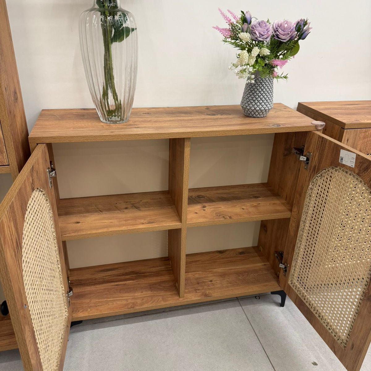 2 & 3 Door Multi-Purpose Natural Rattan Wood Storage Cabinet