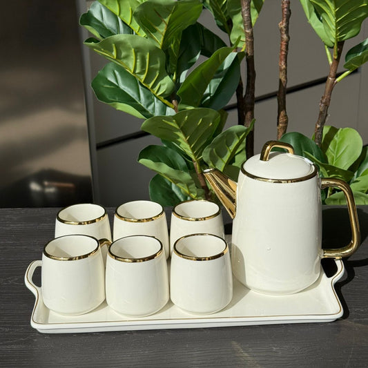 Luxury Ceramic Tea Set with Tray – 8 Pieces