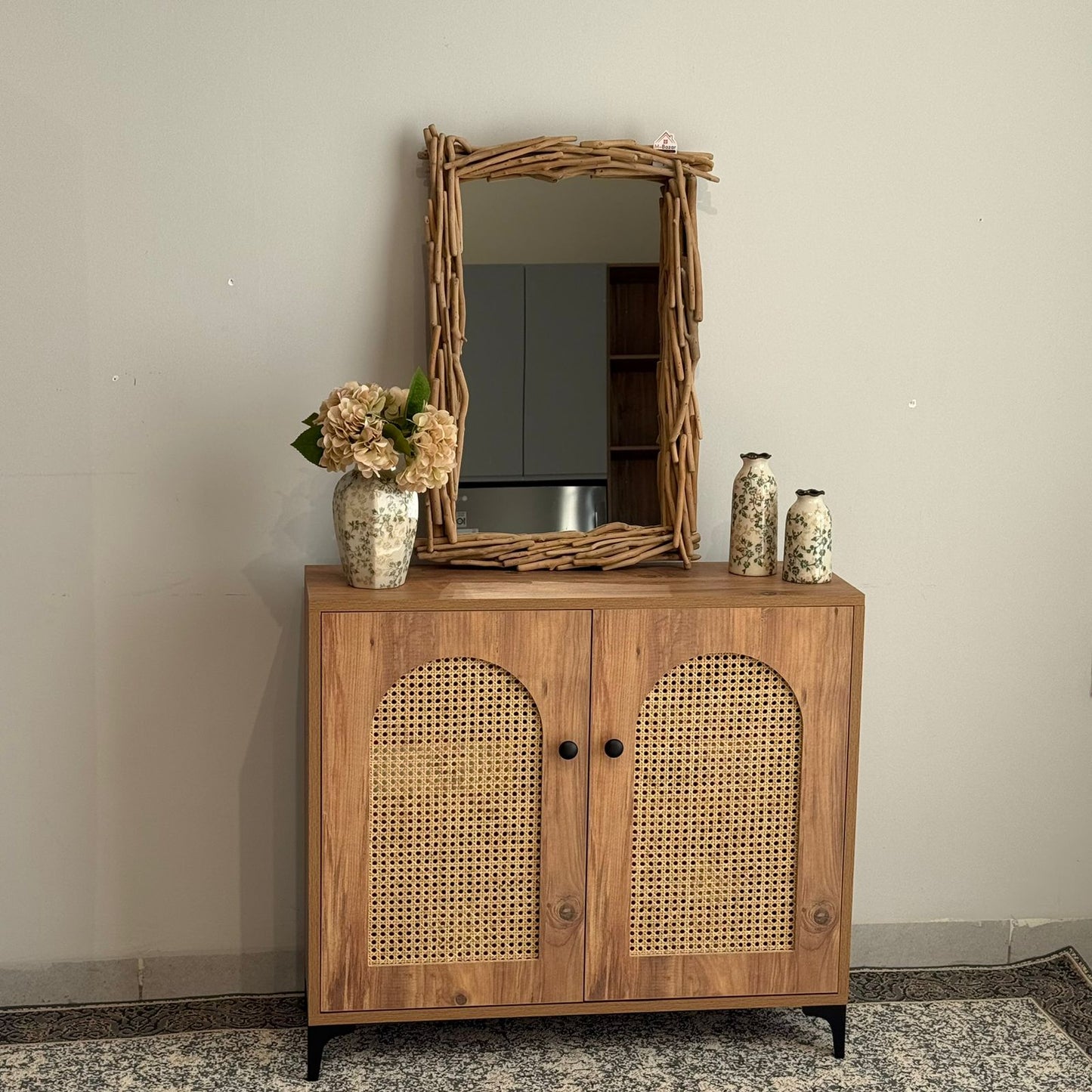 2 & 3 Door Multi-Purpose Natural Rattan Wood Storage Cabinet