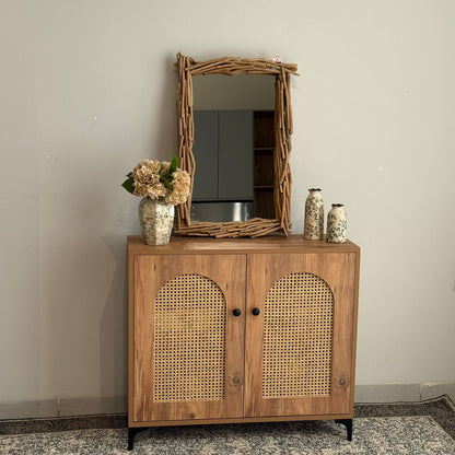 2 & 3 Door Multi-Purpose Natural Rattan Wood Storage Cabinet