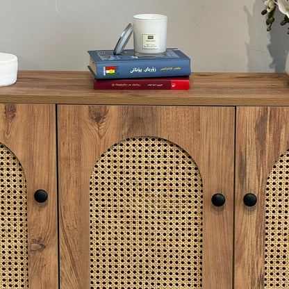 2 & 3 Door Multi-Purpose Natural Rattan Wood Storage Cabinet