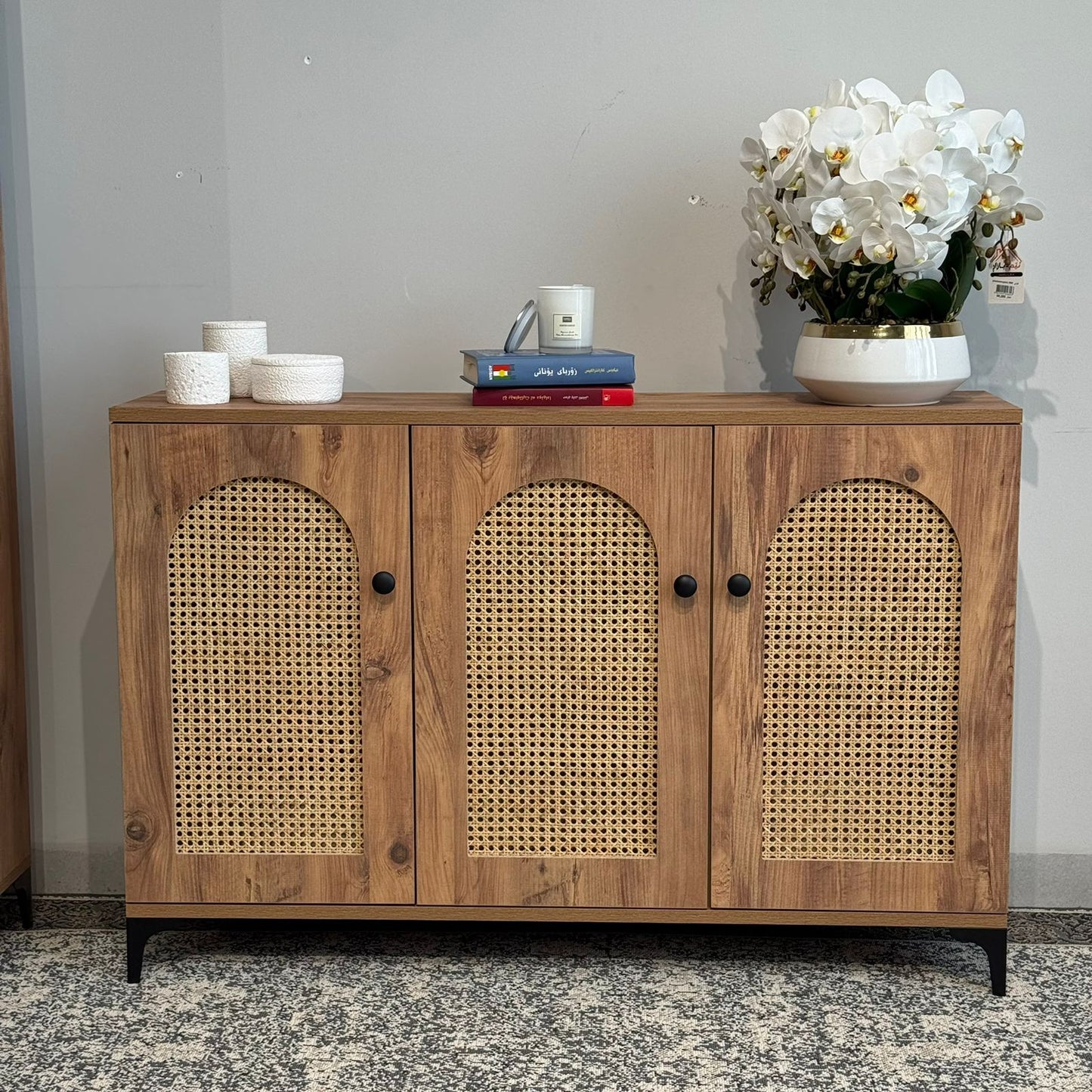 2 & 3 Door Multi-Purpose Natural Rattan Wood Storage Cabinet