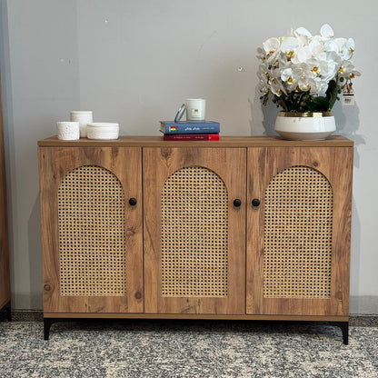 2 & 3 Door Multi-Purpose Natural Rattan Wood Storage Cabinet