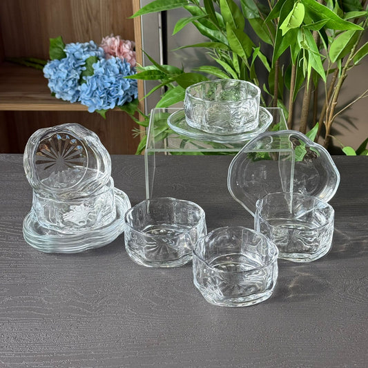 Elegant Glass Snack Serving Bowls with Plates – 12 Pieces