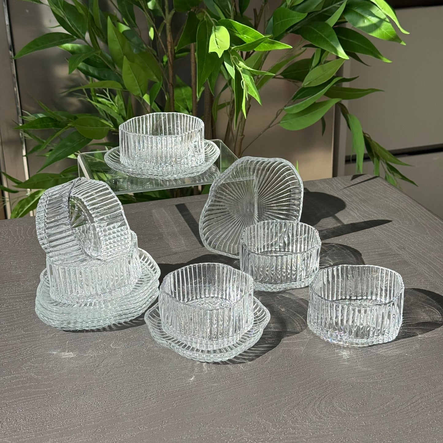 Elegant Glass Snack Serving Bowls with Plates – 12 Pieces