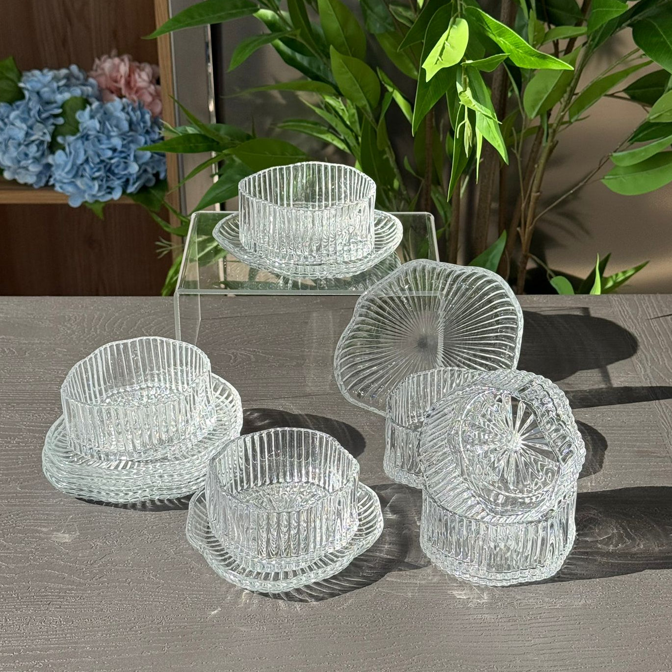 Elegant Glass Snack Serving Bowls with Plates – 12 Pieces