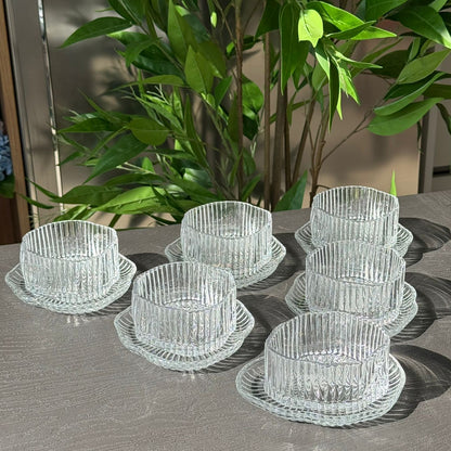 Elegant Glass Snack Serving Bowls with Plates – 12 Pieces