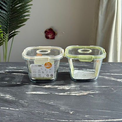 Modern Airtight Glass Food Storage Box Set with Date Dual Lids (Square)