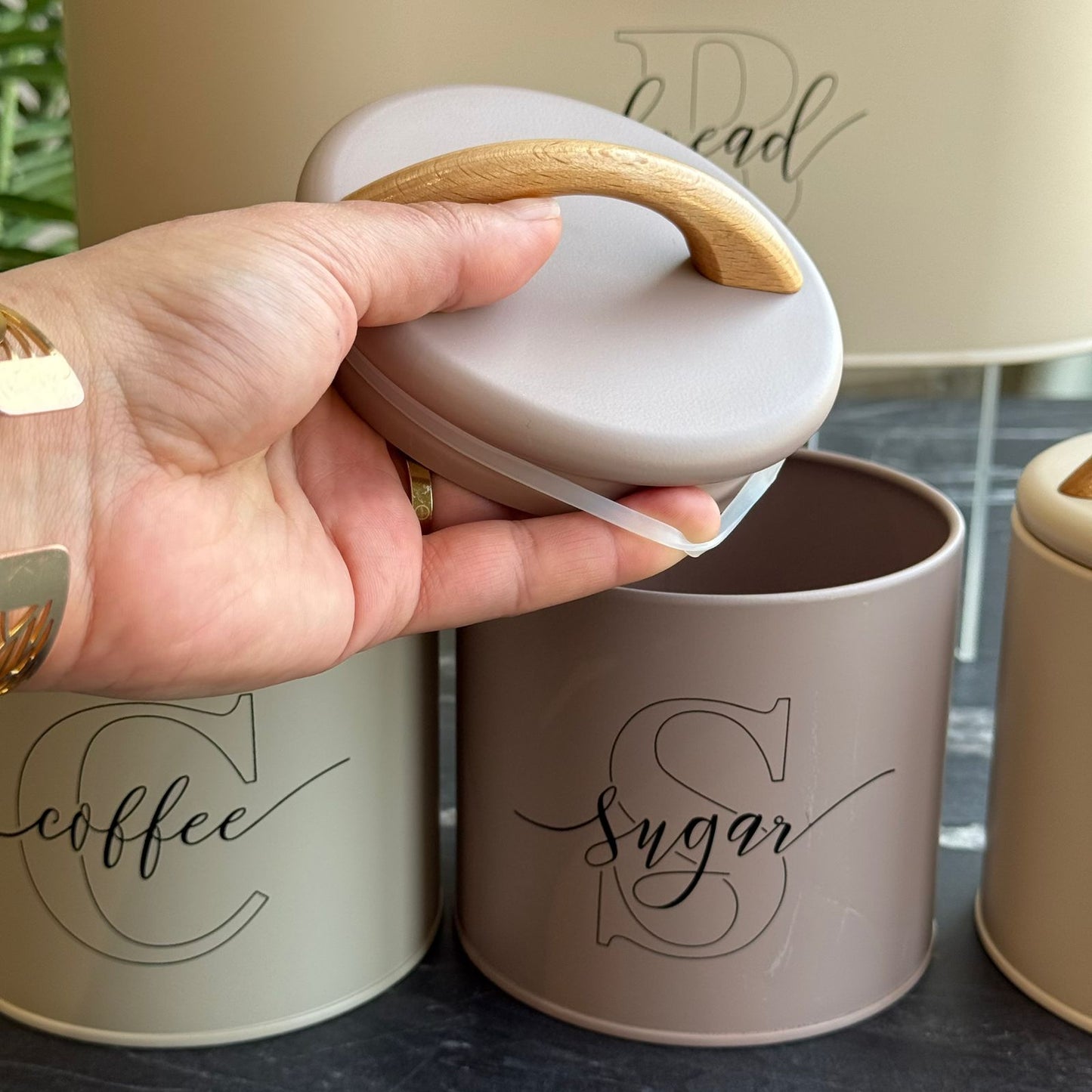 Modern Bread Bin with 3-Piece Storage Canister Set