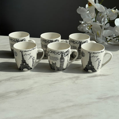 Vintage Ceramic Coffee Mug Set – 6 Pieces