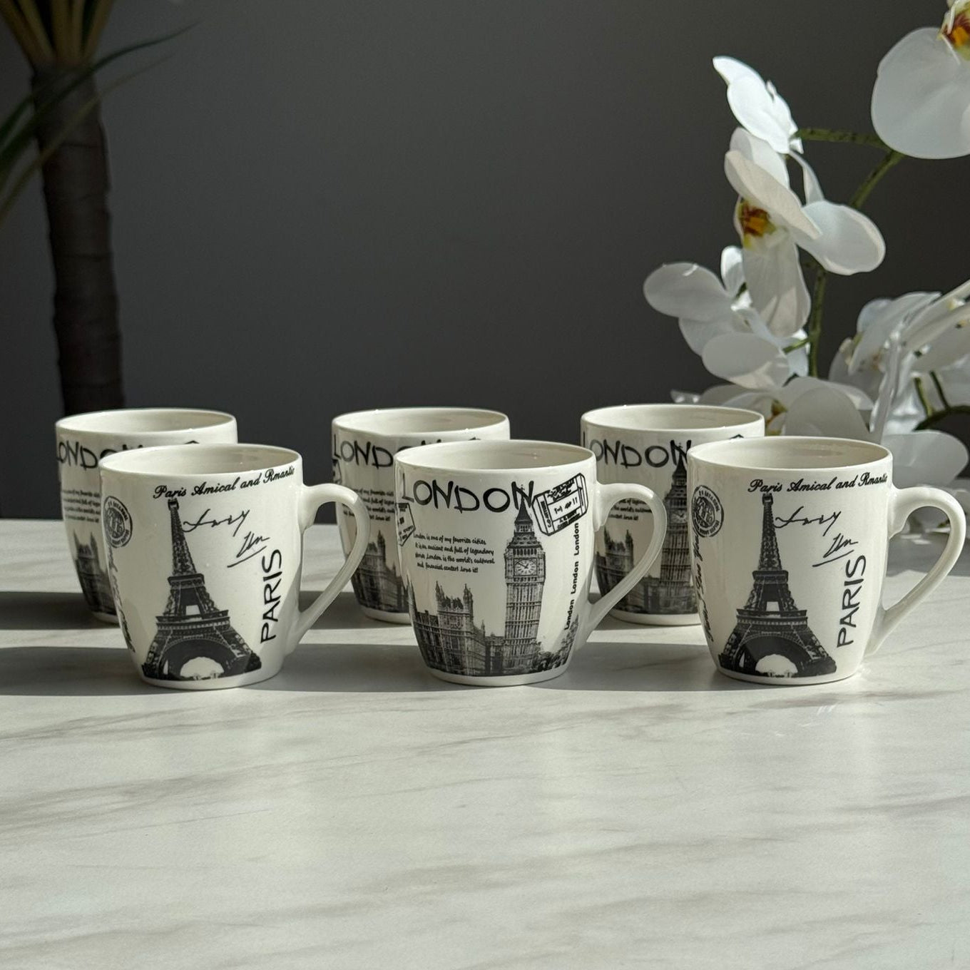 Vintage Ceramic Coffee Mug Set – 6 Pieces