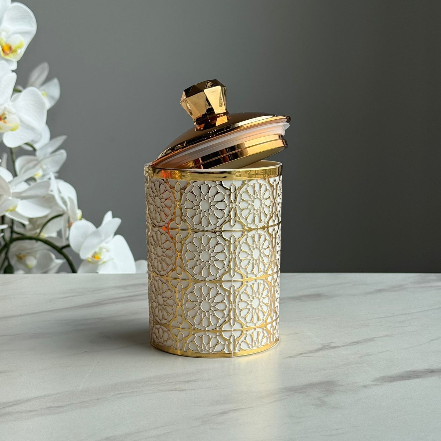 Luxury Decorative Storage Jar with Gold Lid