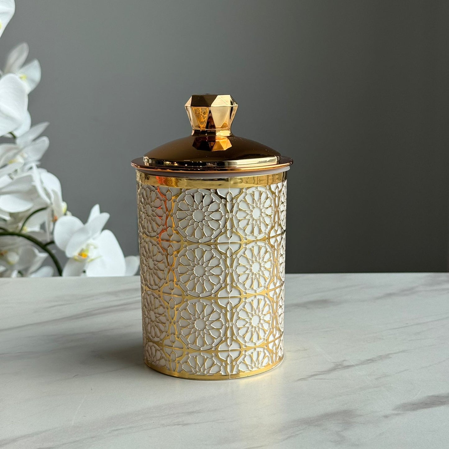 Luxury Decorative Storage Jar with Gold Lid
