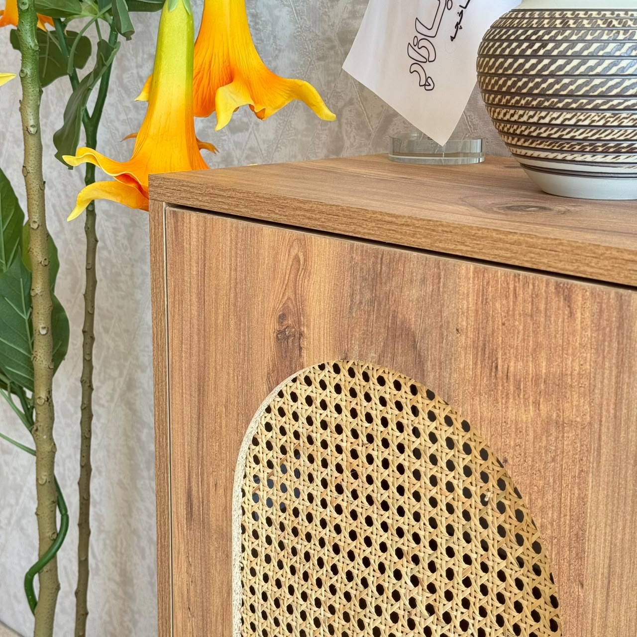 2 & 3 Door Multi-Purpose Natural Rattan Wood Storage Cabinet