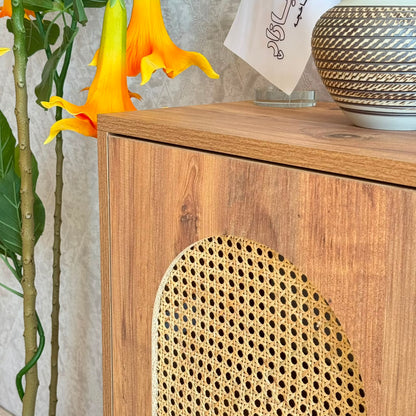 2 & 3 Door Multi-Purpose Natural Rattan Wood Storage Cabinet