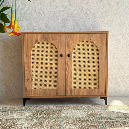 2 & 3 Door Multi-Purpose Natural Rattan Wood Storage Cabinet