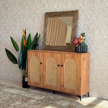 2 & 3 Door Multi-Purpose Natural Rattan Wood Storage Cabinet