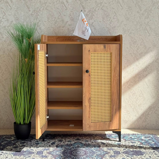 Multi-Purpose Natural Rattan Wood Storage Cabinet