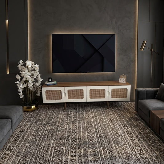 Modern Rattan TV Table With Storage