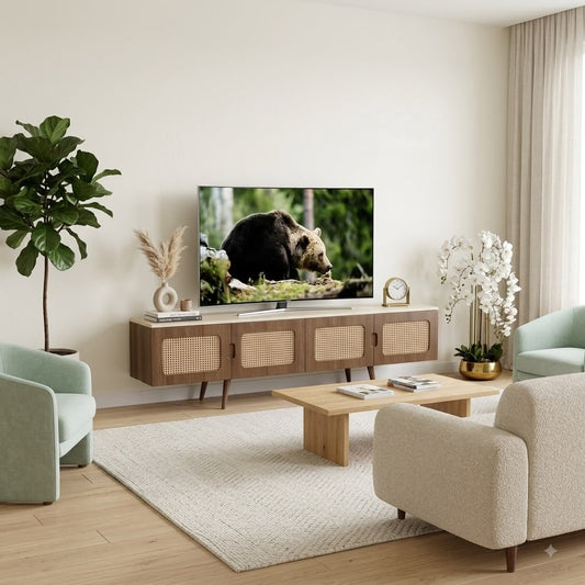 Modern Rattan TV Table With Storage