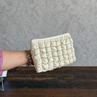 Puffer Quilted Cosmetic Pouch – Soft Travel Makeup Bag & Toiletry Organizer