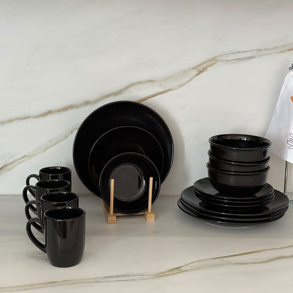 Luxury Black Ceramic Dinnerware Set - 16 PCS