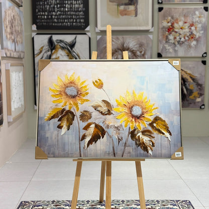 Golden Sunflower Field Heavy Textured Canvas Wall Art