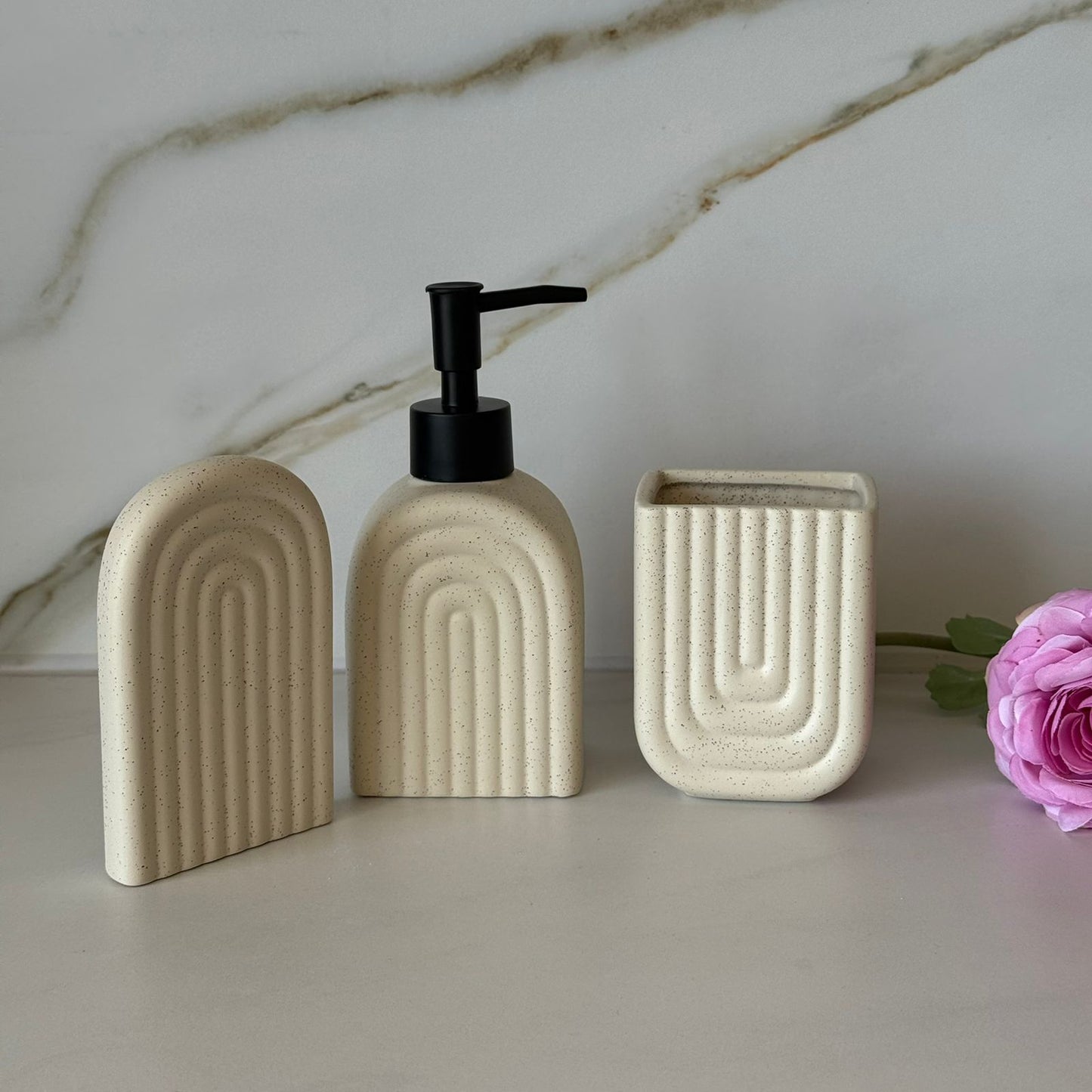 Decorative Stoneware Bathroom Accessories Set – 3PCS