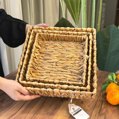 Natural Woven Square Tray & Basket Set