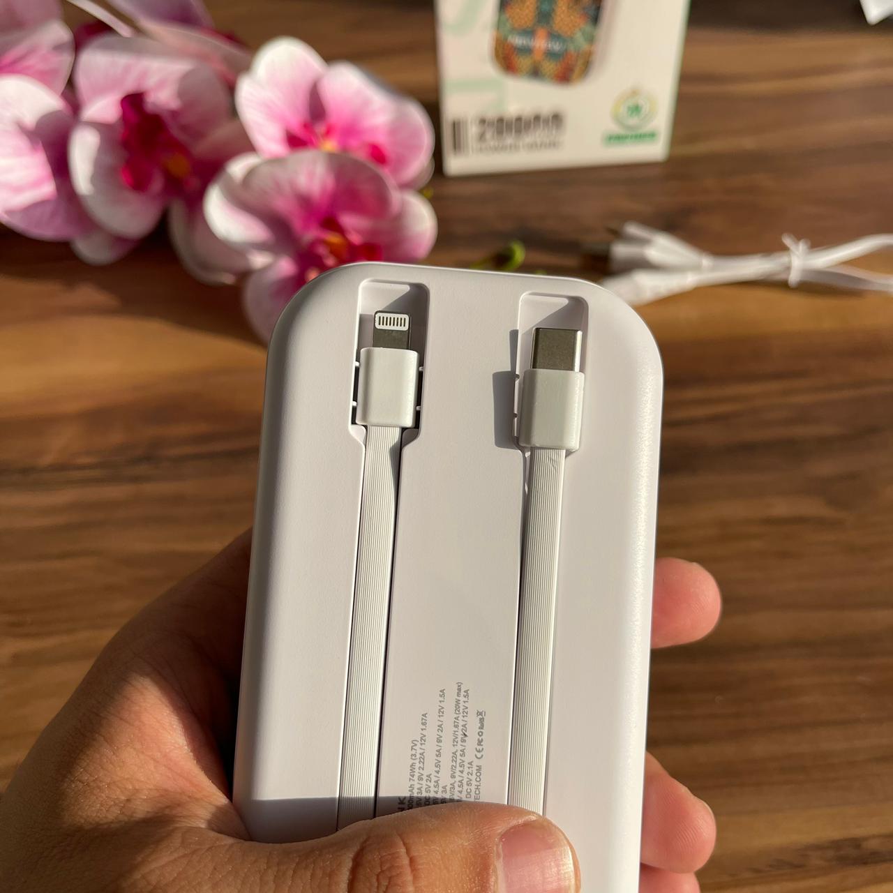 20000mAh 6-Port Power Bank with Built-in Cables, LED Display