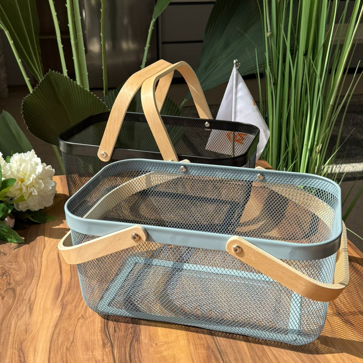 Mesh Storage Basket With Wooden Handle