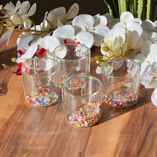 Transparent Double Wall Confetti Glitter Glass Mug
