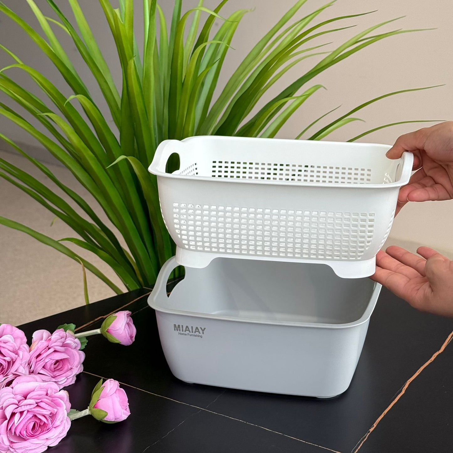 Double-Layer Plastic Drain Basket - Square