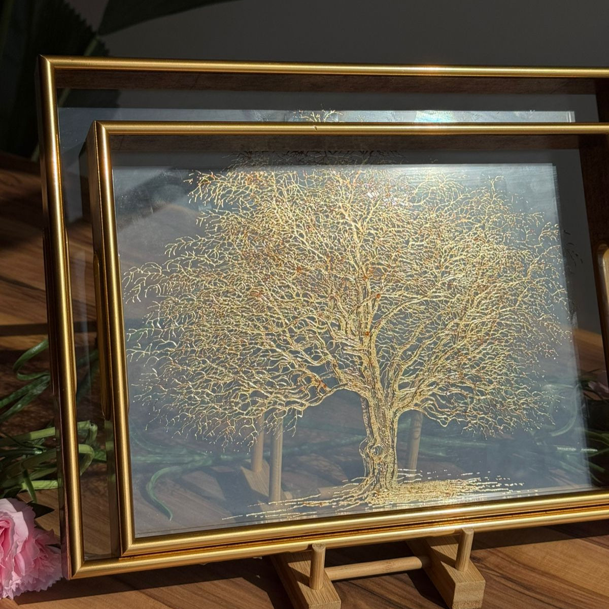 Luxury Serving Tray with Gold Tree Artwork