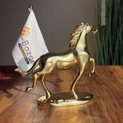 Golden Ceramic Horse Figurine on Pedestal