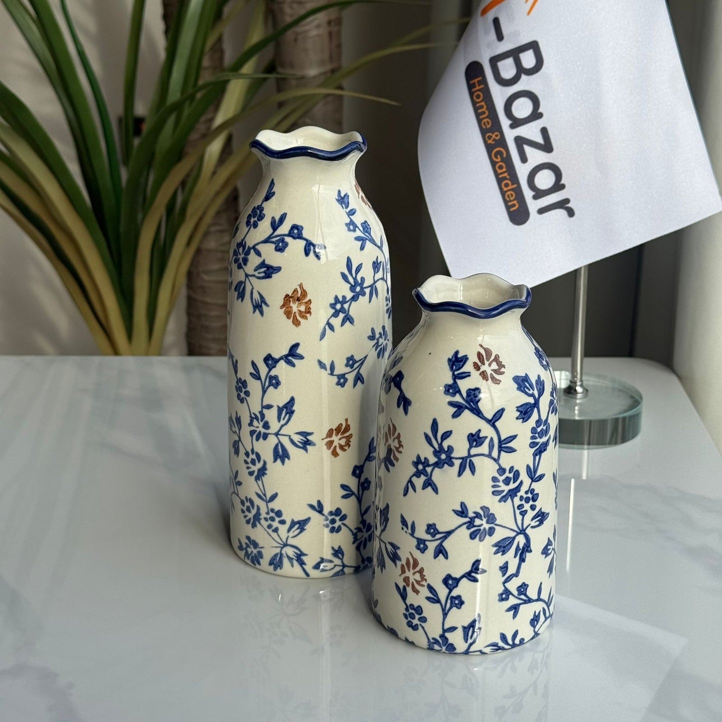 Blue & Brown Floral Ceramic Vase Collection