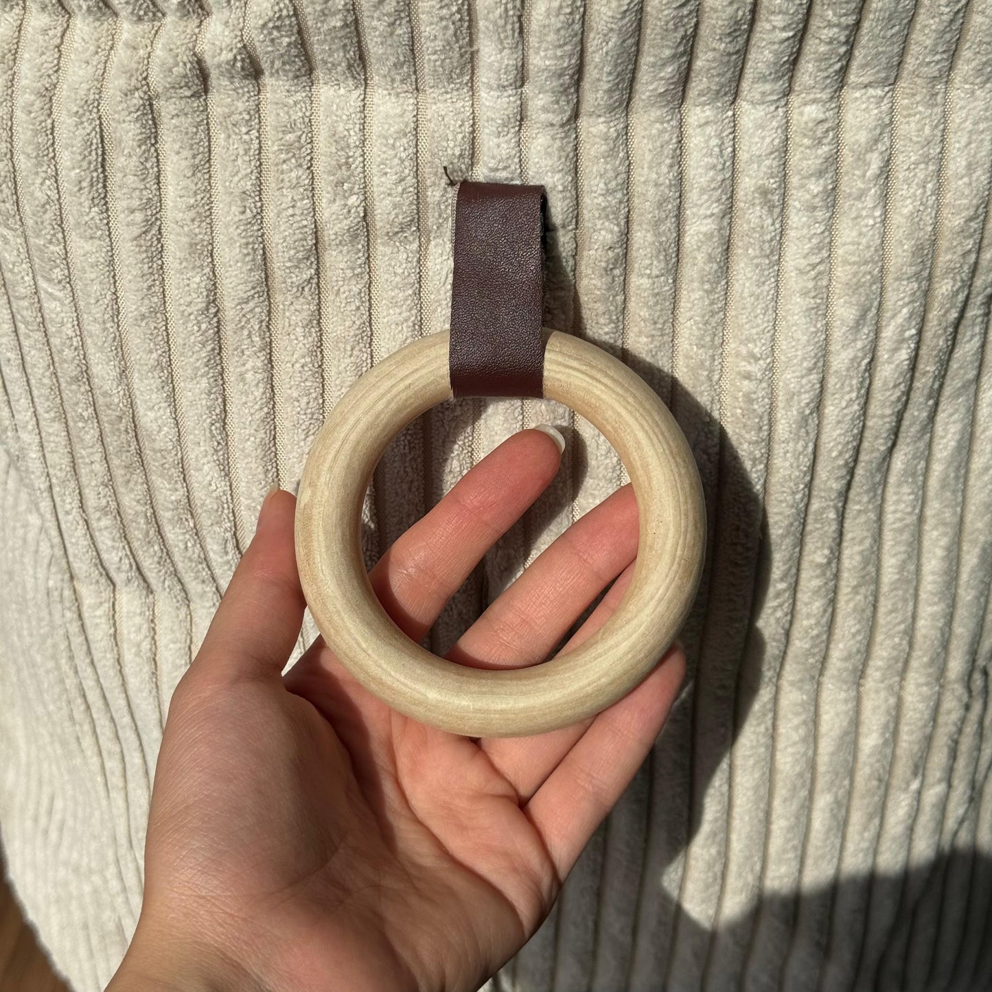 Corduroy Storage Basket with Wooden Ring Handles