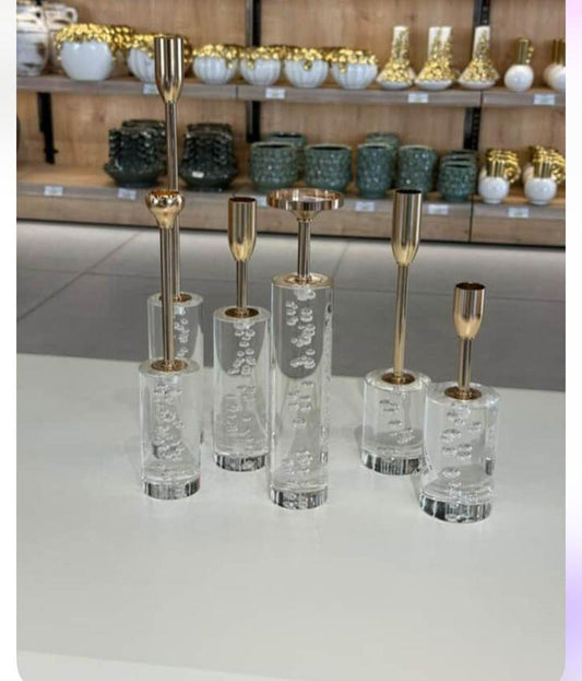 Elegant Crystal And Gold Candle Holder Set