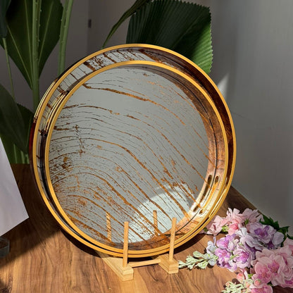 Golden Wave Round Mirror Serving & Decorative Tray