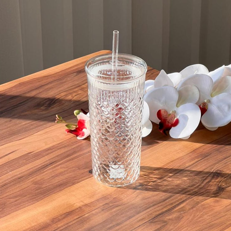 Trasparent Mermaid Pattern Glass with Lid and Strew