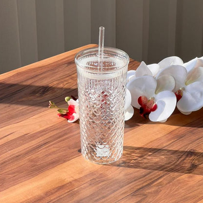 Trasparent Mermaid Pattern Glass with Lid and Strew